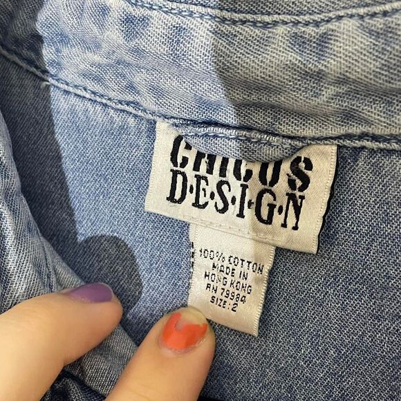 Vintage Chico's Design Denim Blue Jean Button-Up Shirt Silver Buttons - Picture 4 of 6